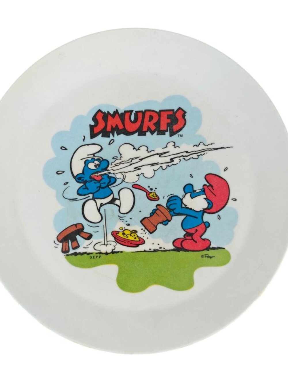 Vintage Smurfs Novelty Plate 1980s White Deka 8" Made In USA Cartoon